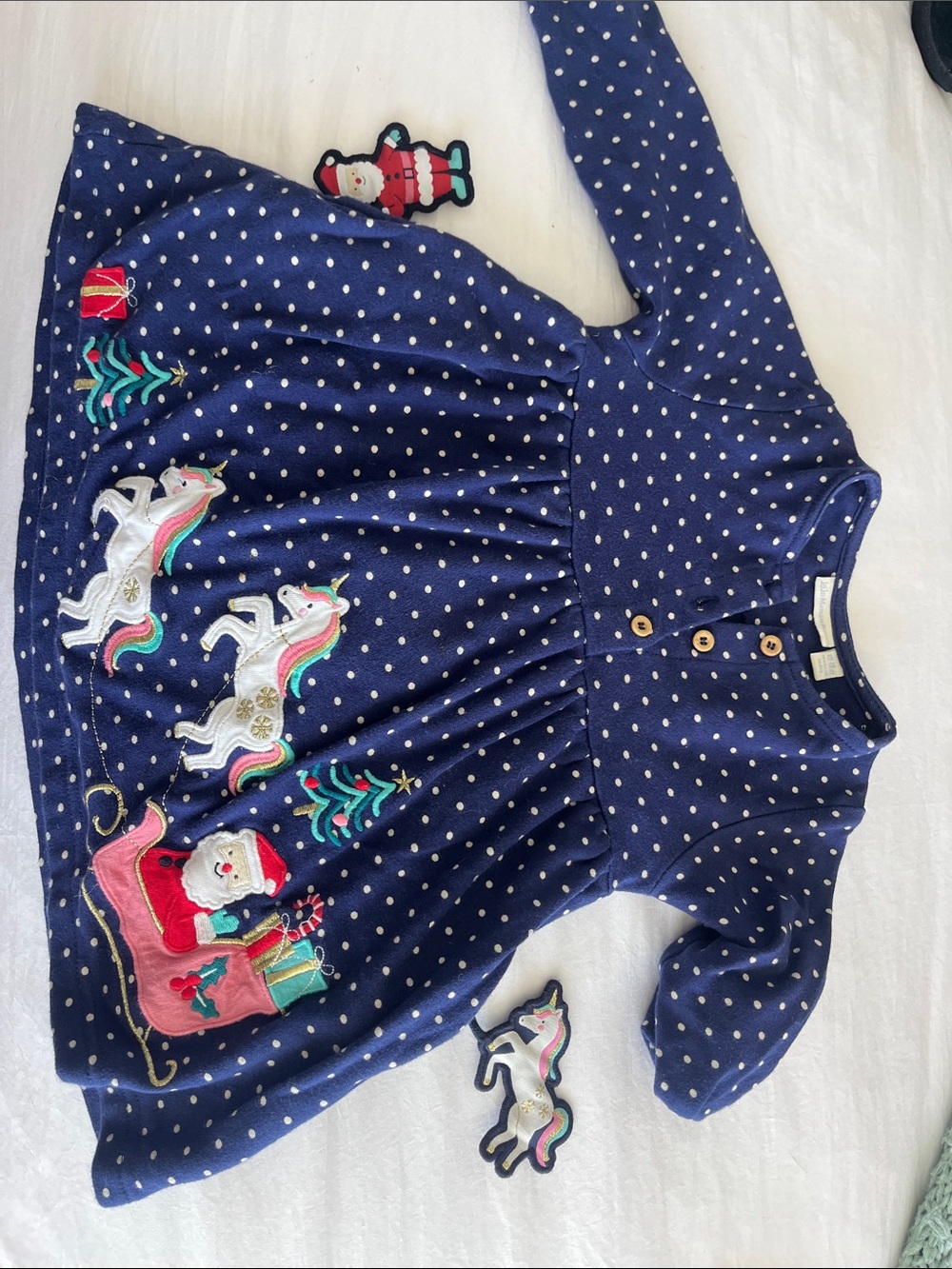 Nordstrom Navy Blue Polka Dot Holiday Embroidered Dress